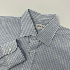 Hamilton Men's Dress Shirt 16.5 Blue Orange Plaid Cotton Made in USA Long Sleeve